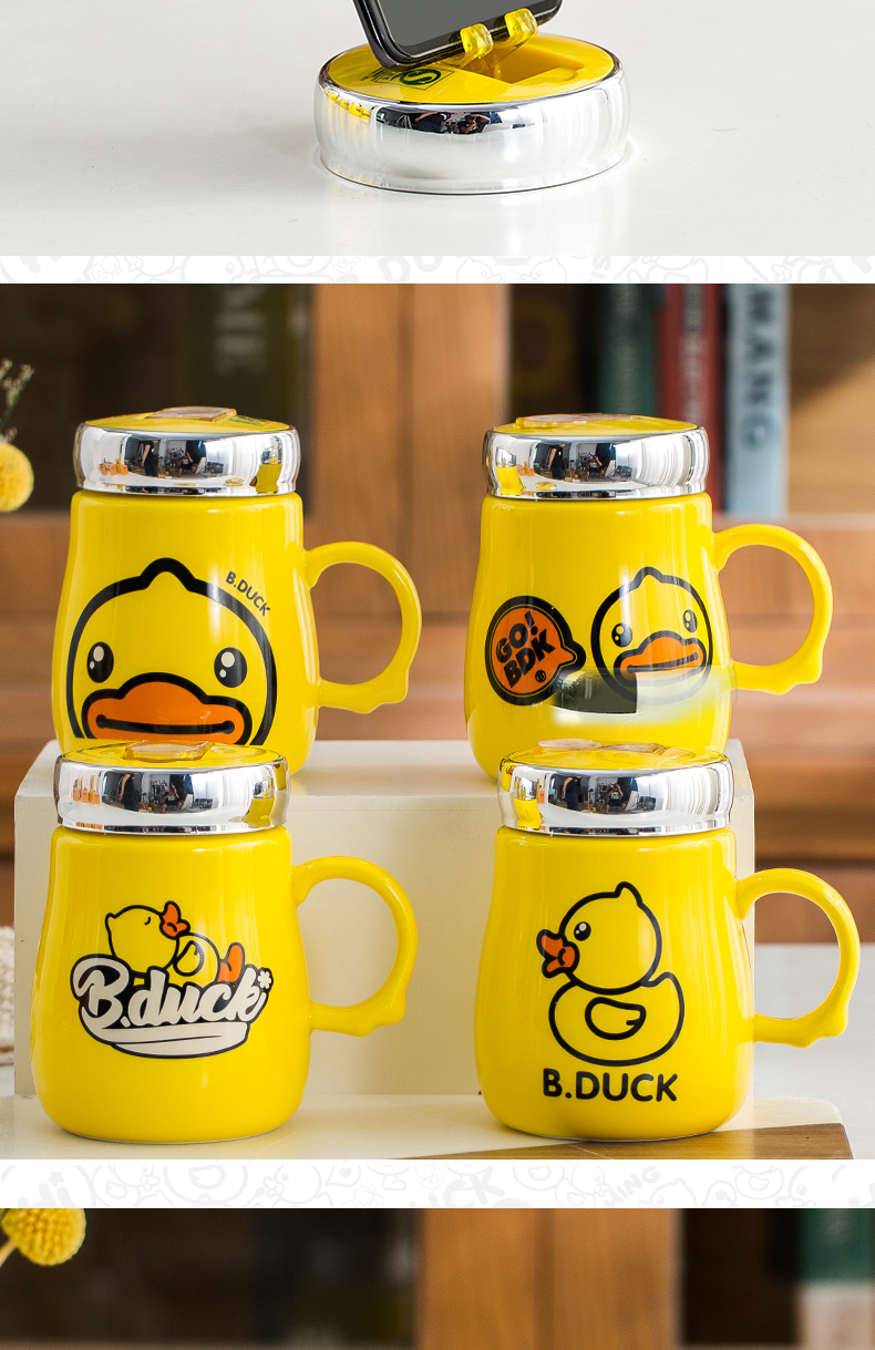 B.D UCK yellow duck mobile scaffold cups with cover glass ceramics keller water express cartoon cup