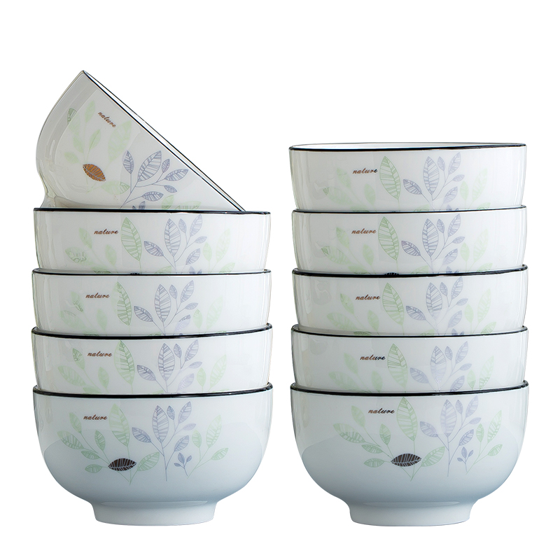 Thickening of pottery and porcelain rice bowls of household small pure and fresh and 4.5/5/6 inches eat porridge rainbow such as bowl dishes combined packages