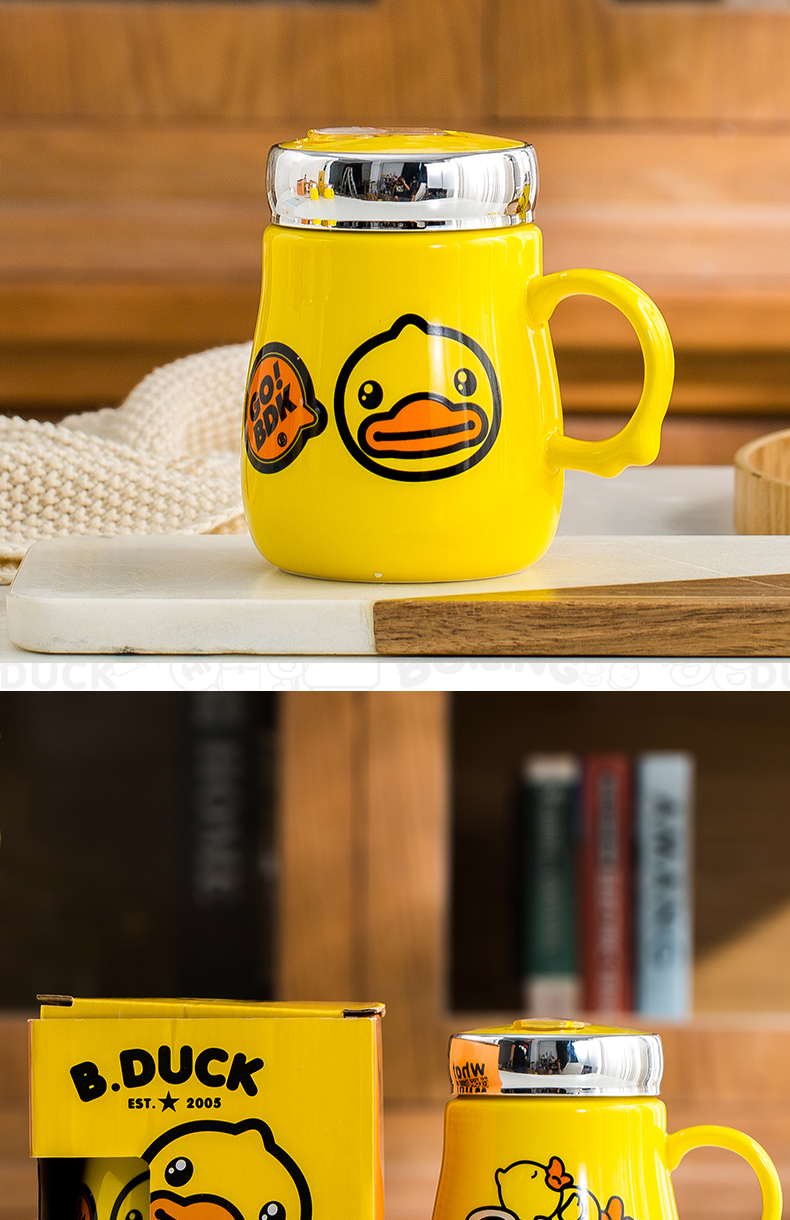 B.D UCK yellow duck mobile scaffold cups with cover glass ceramics keller water express cartoon cup