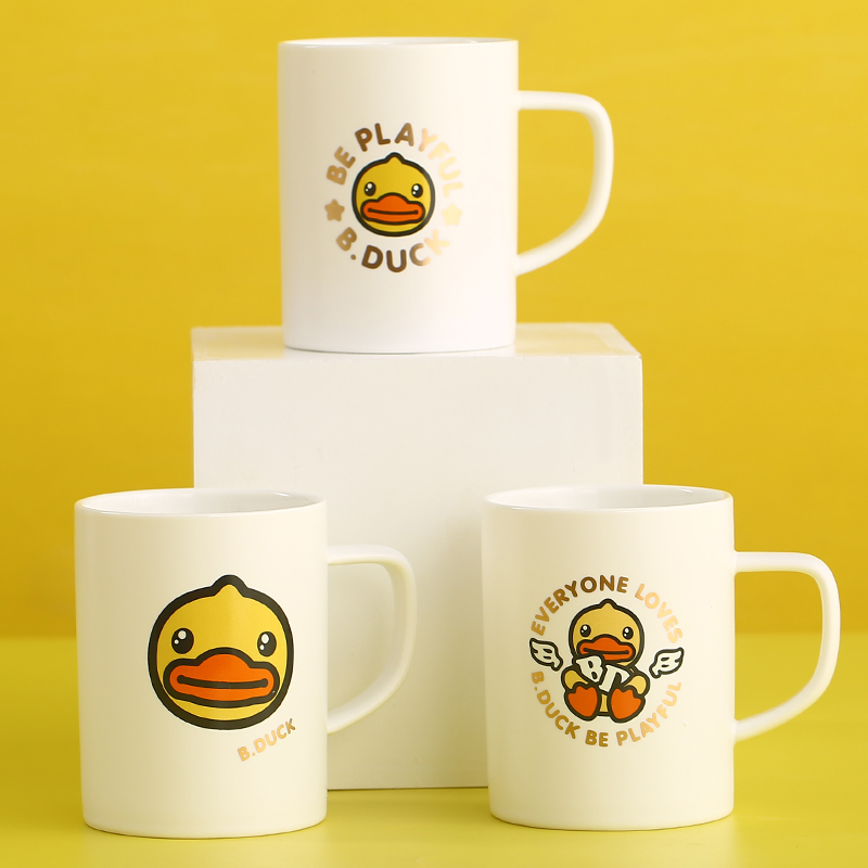 Students, lovely ceramic cups little yellow duck mark cup cartoon character creative trend cup cup with cover with a spoon