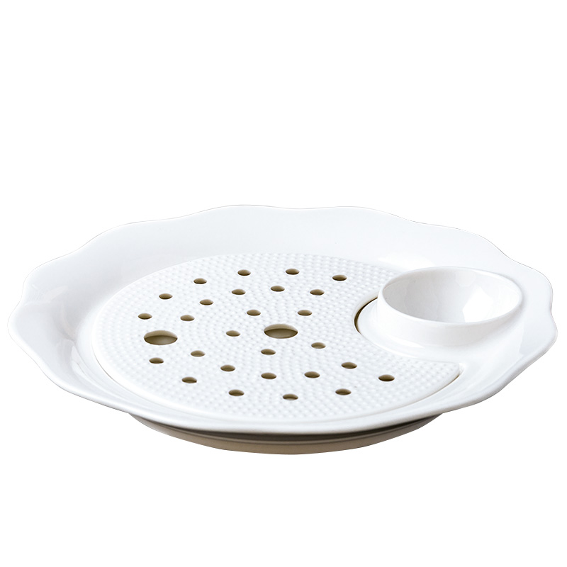 Dumplings disc ceramic double dribble large drop vinegar disc Dumplings plate creative household to eat Dumplings special pure white dish
