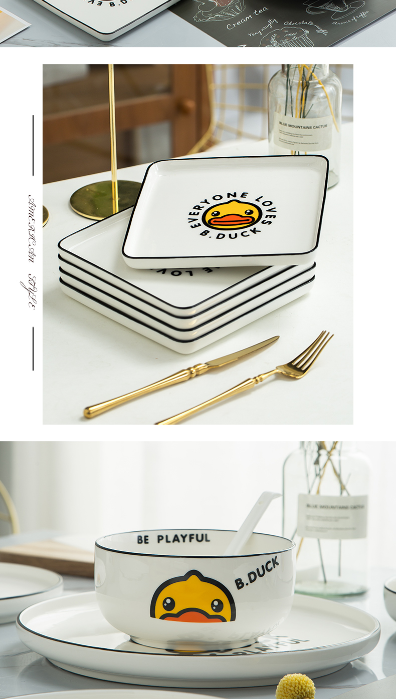 Yellow duck American cartoon dish dish dish more household ceramics tableware creative fashion a western - style food bowl dish dish suits for