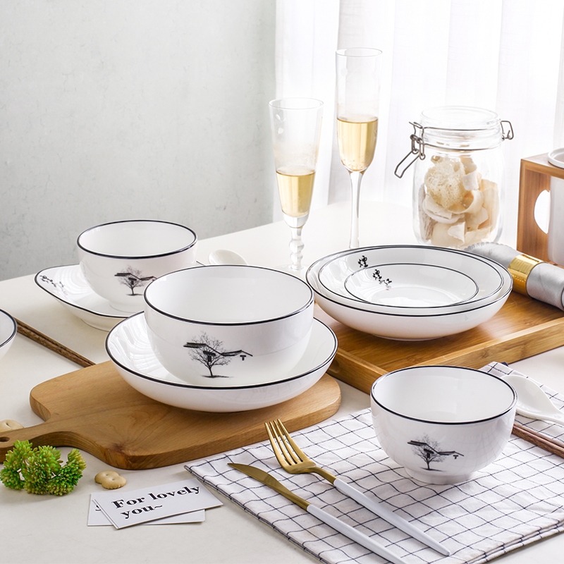 Dishes suit household ceramics 48 head combination 10 people eat Chinese Dishes glair contracted more creative Dishes