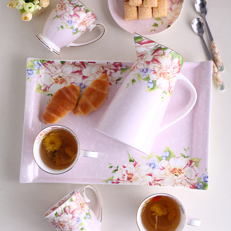 Tea tray glass ceramic cups tray was rectangular plates home fruit tray was creative Nordic glass tray