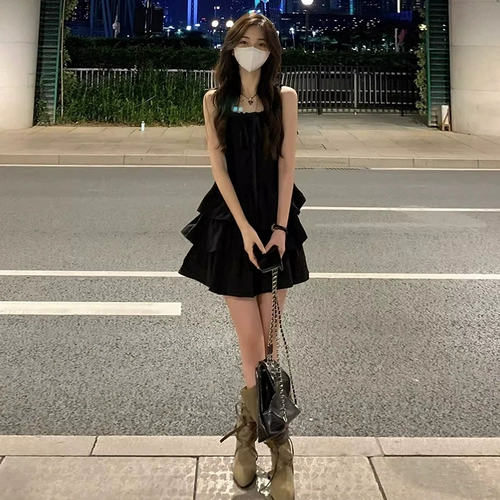 Черная летняя юбка для принцессы, французский стиль, эффект подтяжки, подходит для подростков, изысканный стиль, юбка-пачка