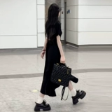 Черное летнее платье, длинная юбка, подходит для подростков, французский стиль