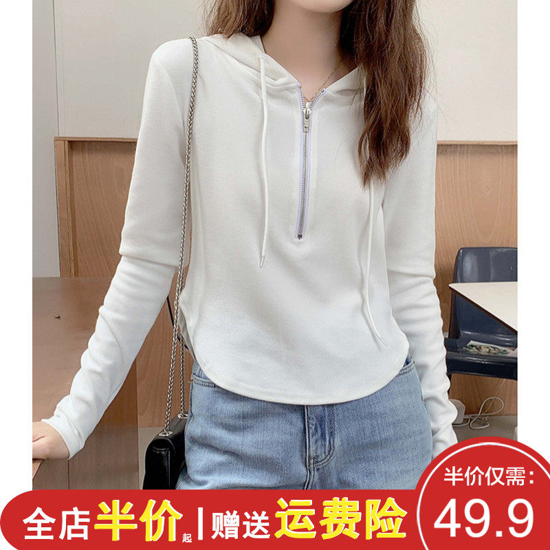 2022 new early autumn wear short long-sleeved tops niche unique unique bottoming shirt front shoulder white T-shirt women