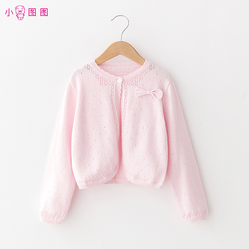 Class A pure cotton girls summer thin section spring and autumn air conditioning sweater sweater shawl knitted cardigan sunscreen clothing Infant coat