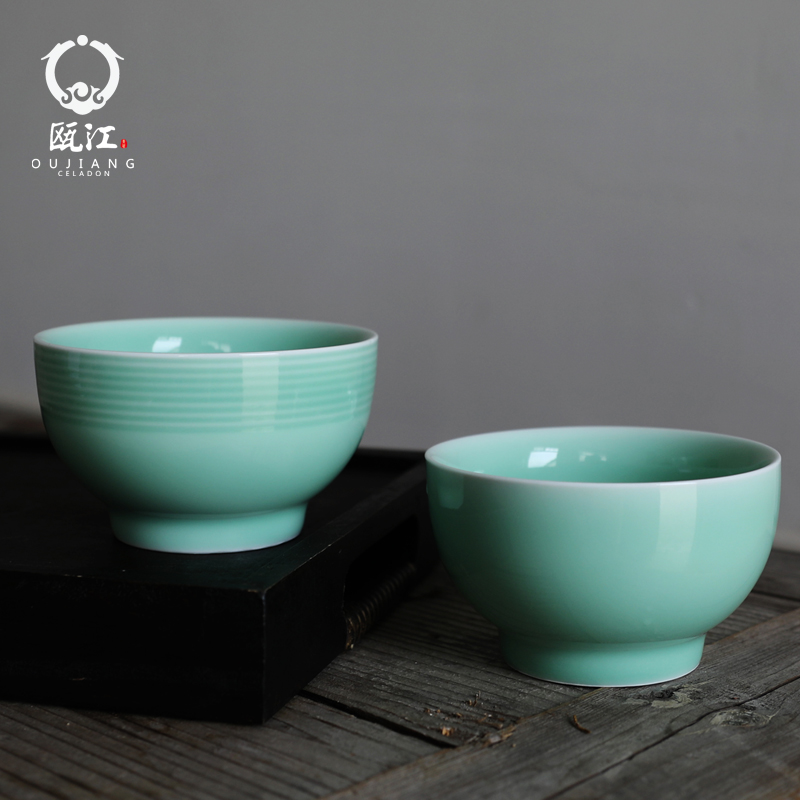 Oujiang longquan celadon bowls of Chinese style household contracted rice bowls into double bowl bowl dessert bowl of microwave tableware