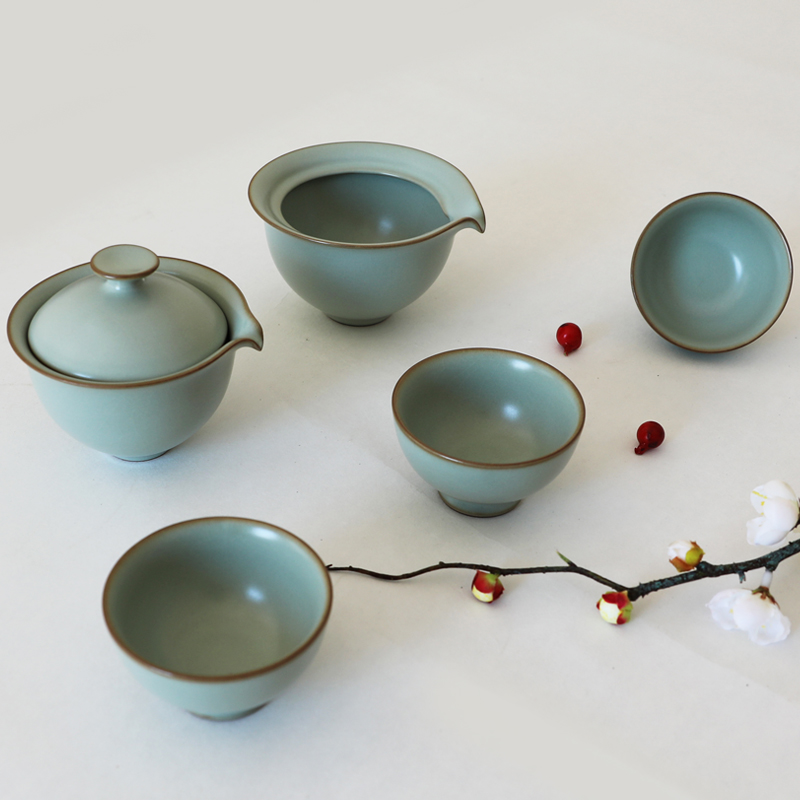 Oujiang longquan celadon boutique tea set suit household tureen tea cups, tea cups kunfu tea sample tea cup