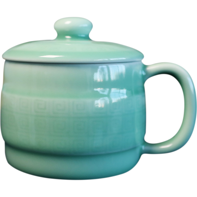 Oujiang longquan celadon mark cup back to the line of office meeting cup cup with cover household glass ceramic cups
