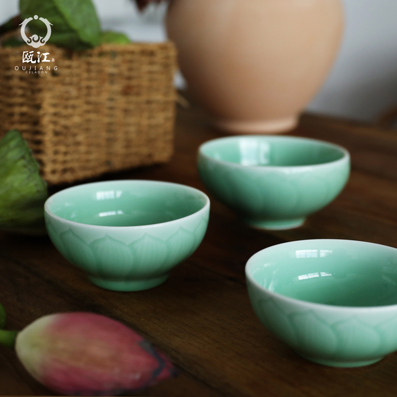 Oujiang longquan celadon rice bowls of household individuality creative ceramic bowl dessert cup noodles bowl lotus bowl rainbow such use