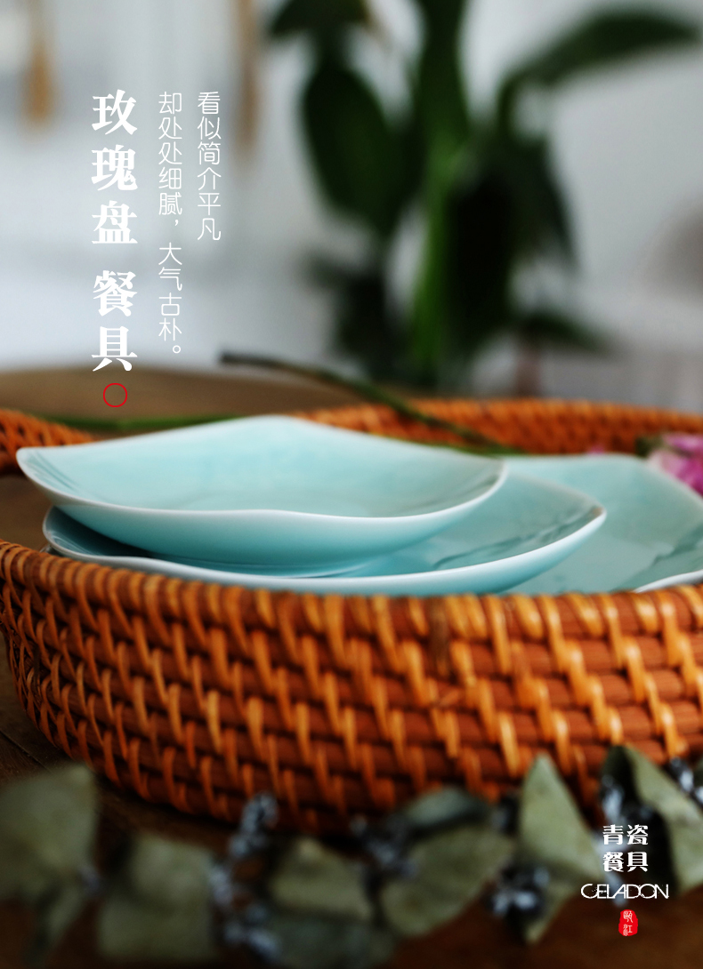 Oujiang longquan celadon home plate tableware creative Chinese food dish rose ceramic plates fruit bowl fish dish