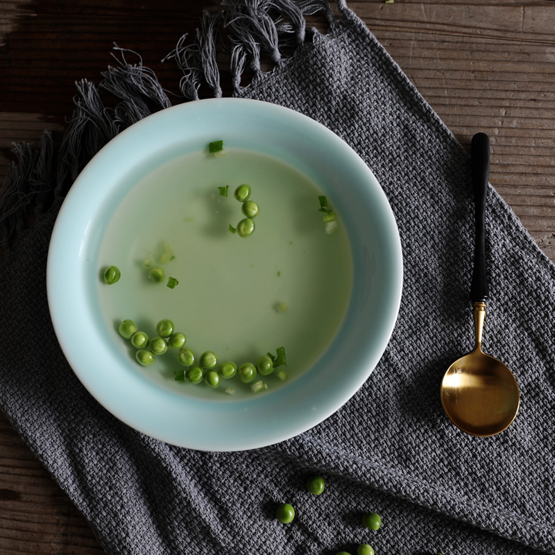 Oujiang longquan celadon dish plate tableware eight inches moon plate series ceramic household deep dish soup plate round plates
