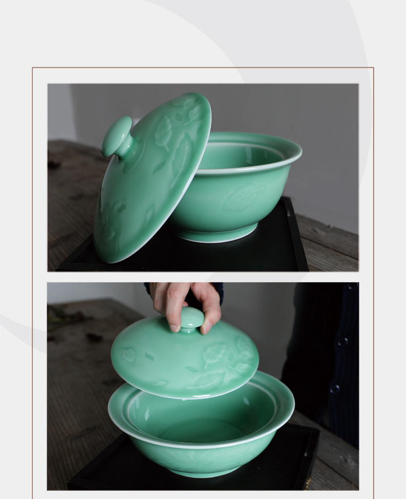 Oujiang longquan celadon soup basin home large soup bowl with cover 9 inch pan household ceramics rainbow such use boiled fish bowl