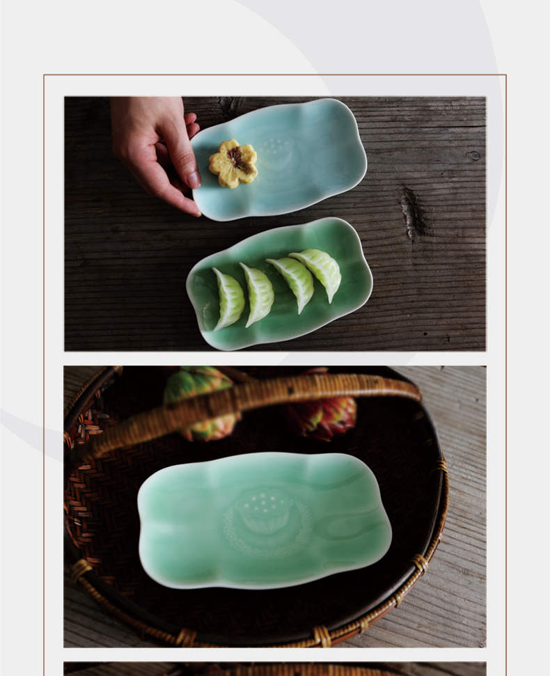 Oujiang longquan celadon dessert plate lotus home cold dish fruit plate disc creative ceramic hotel towel wipes