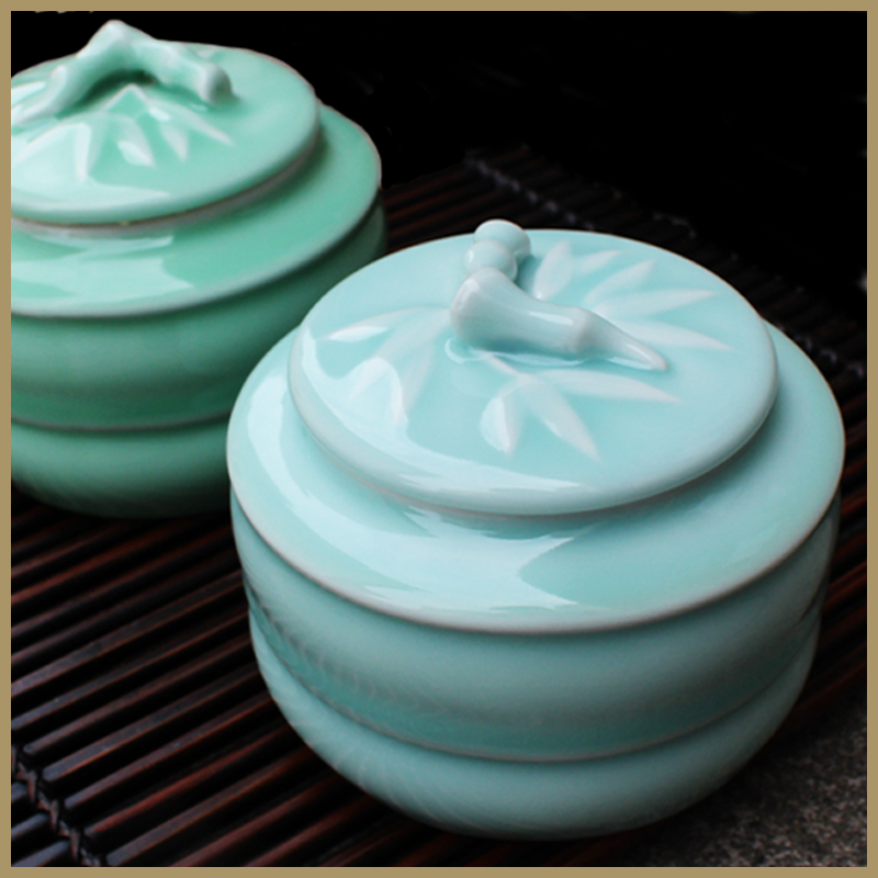 Oujiang longquan celadon caddy fixings Chinese ceramic POTS melon and fruit snacks pot seasoning as cans creative bamboo storage tanks