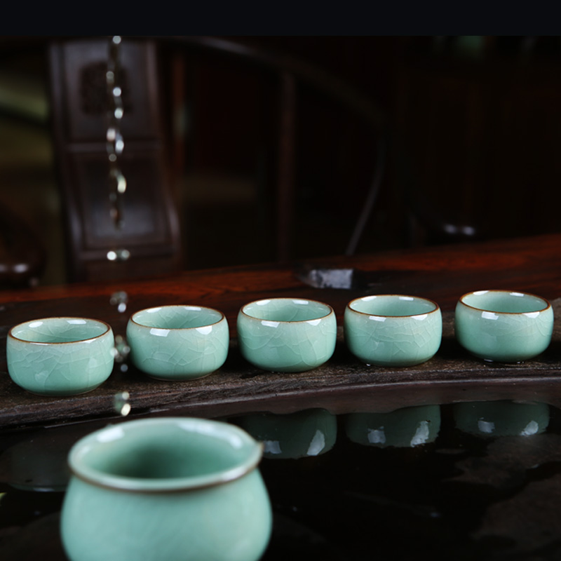 The elder brother of The oujiang longquan celadon up kung fu tea set of ice to crack glaze xi shi pot of gift of a complete set of tea cups