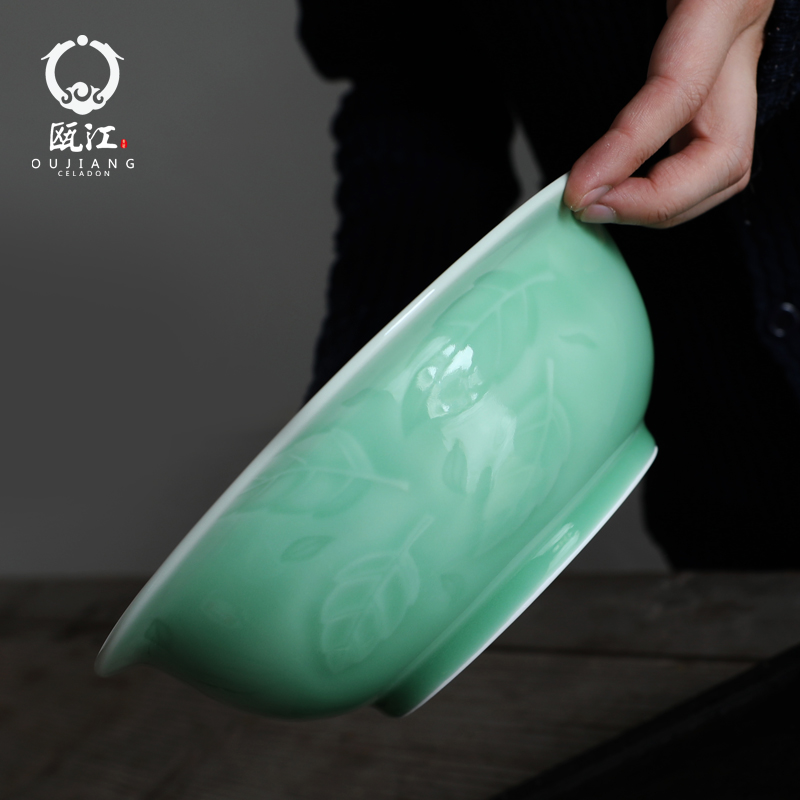 Oujiang longquan celadon soup basin home large soup bowl with cover 9 inch pan household ceramics rainbow such use boiled fish bowl