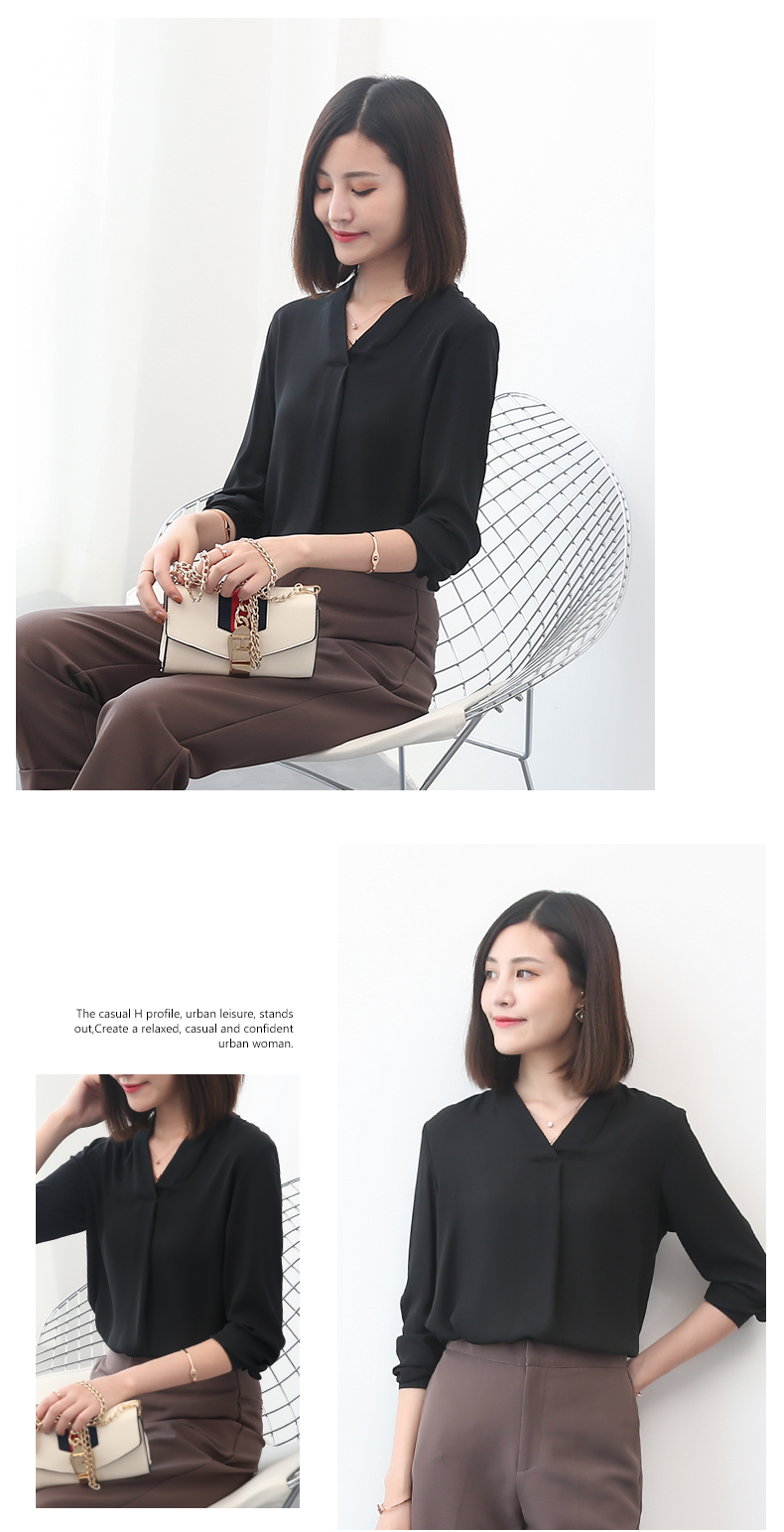 Xuân Teng 2019 áo sơ mi nữ mùa hè và mùa thu cổ chữ V nữ phiên bản Hàn Quốc của áo sơ mi trắng tay dài họa tiết xương đòn - Áo sơ mi dài tay áo sơ mi form rộng nữ