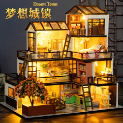 DIY Cabin Mini Villa Dream Town Hand-Assembled Toy Wooden Building House Model Birthday Gift