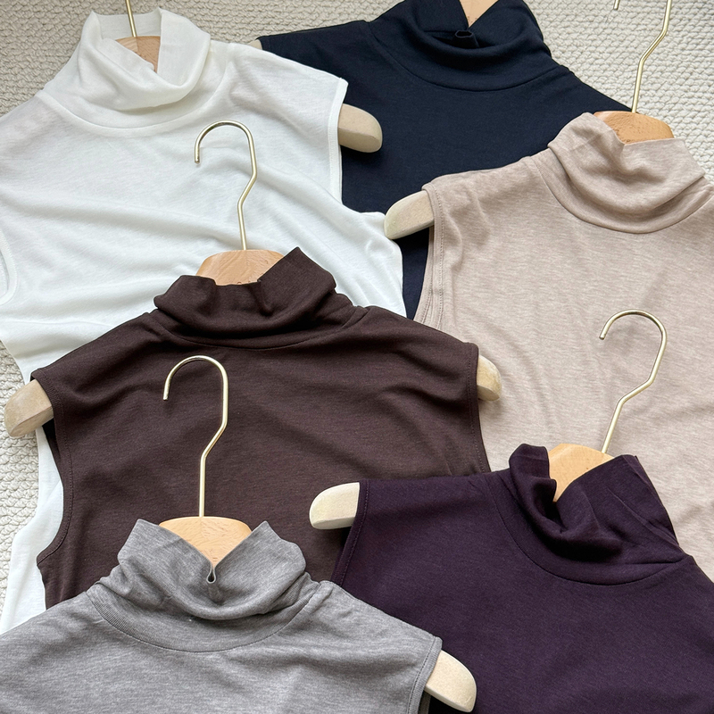 Sleeveless Half-High Collar Vest for Women, Slim-Fitting Base Layer, Silk T-Shirt, Multi-Color, Casual, Simple, Elegant, Versatile