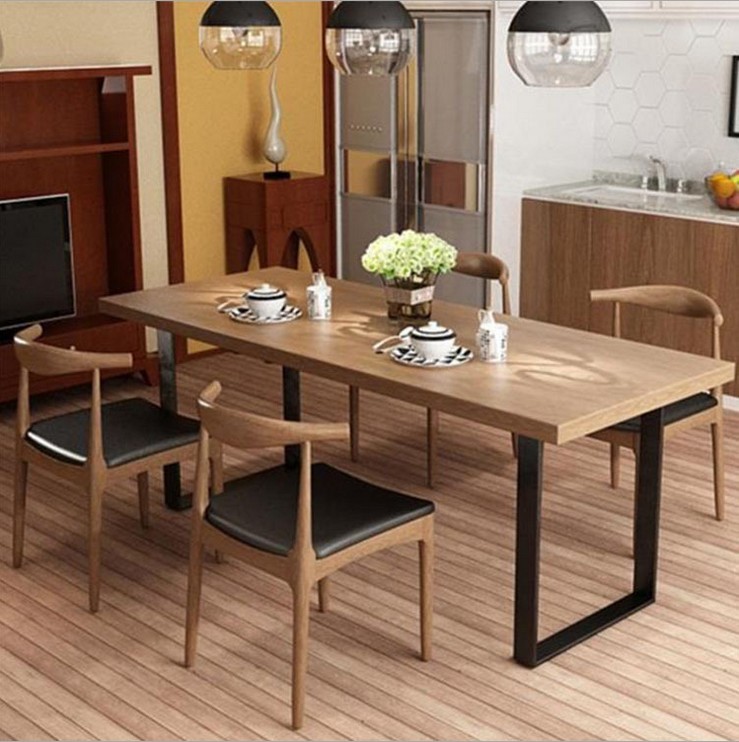 European Style Iron Dining Table Solid Wood And Chair Modern Simple Old Rectangular Living Room Home Office Desk