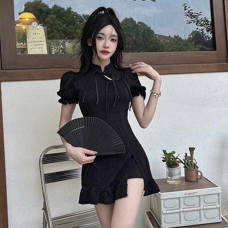 Retro elite short cheongsam, dress, Chinese style, hip-accented, suitable for teen Retro elite short cheongsam, dress, Chinese style, hip-accented, suitable for teen