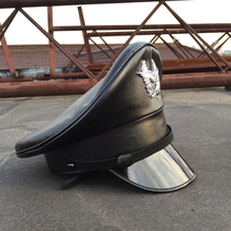 cosplay bar Halloween themed black leather cap leather PU leather big cap army meme hat nightclub performance