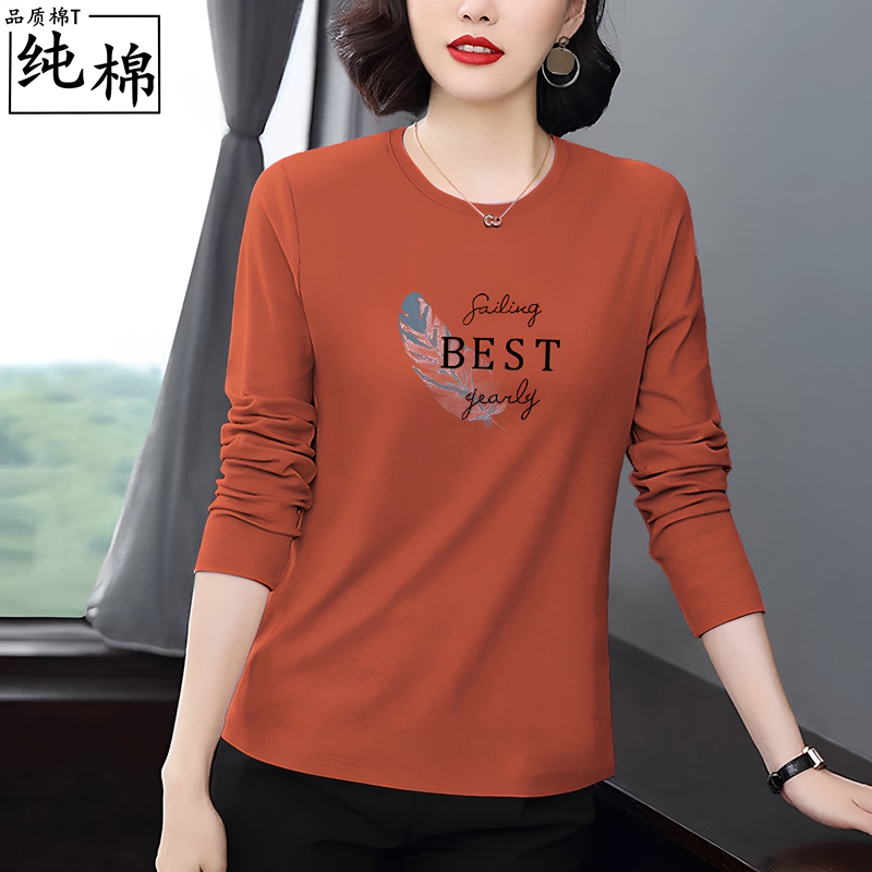 Pure Cotton Long-Sleeved T-Shirt for Women 2026 New Spring and Autumn Style for Middle-Aged Mothers, Large Size Loose Slimming Top and Base Layer Shirt Pure Cotton Long-Sleeved T-Shirt for Women 2026 New Spring and Autumn Style for Middle-Aged Mothers, Large Size Loose Slimming Top and Base Layer Shirt
