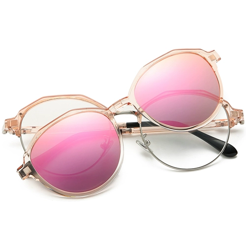 Поляризованные миопия двойные солнцезащитные очки водителя водителя Женщины Ретро круглые квадратные солнцезащитные очки прилив люди устанавливают зеркальный клип 8029