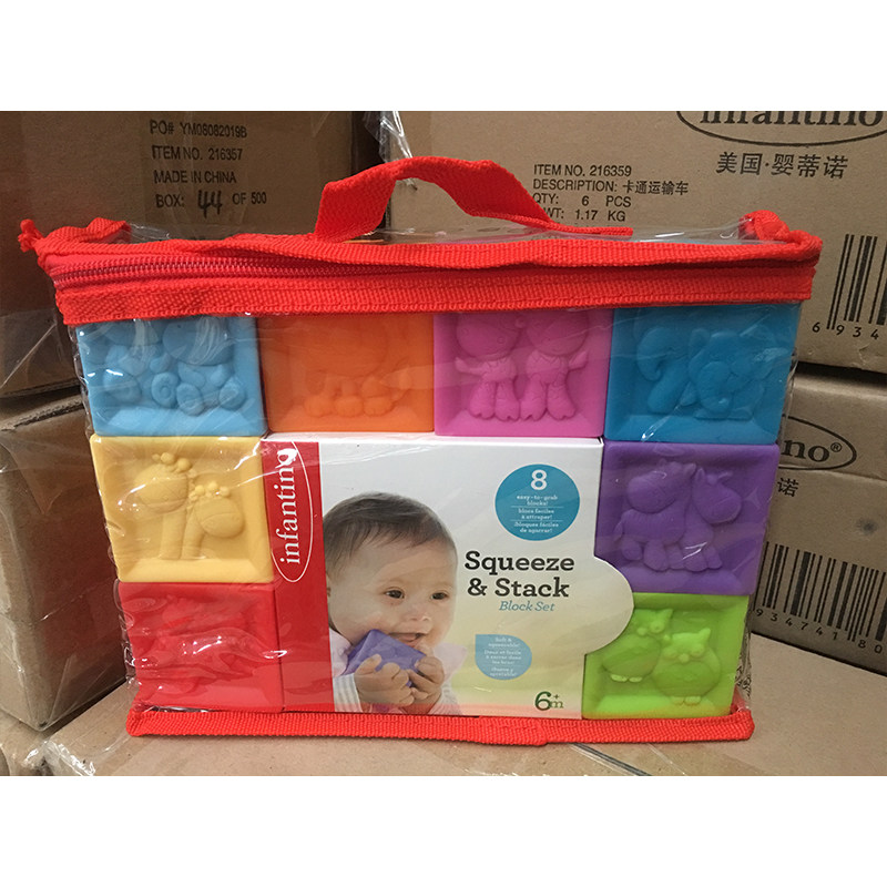 infantino infantile pinching the baby bas-relief soft building block bites the digital baby soft rubber hand grip toy