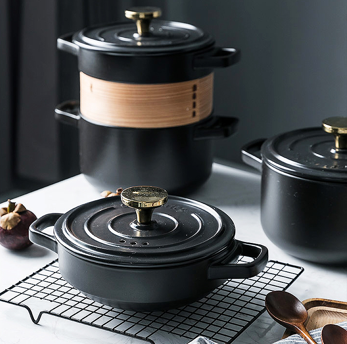 Model room with soft-suited new Chinese kitchen black log handle pot package black gold enamel pot pot