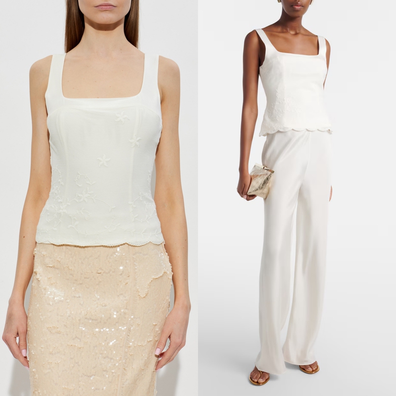 Graceful and Elegant, the Yuanwei P0Sse This Season's Heavy Embroidered Mesh Silk Tank Top/Pants