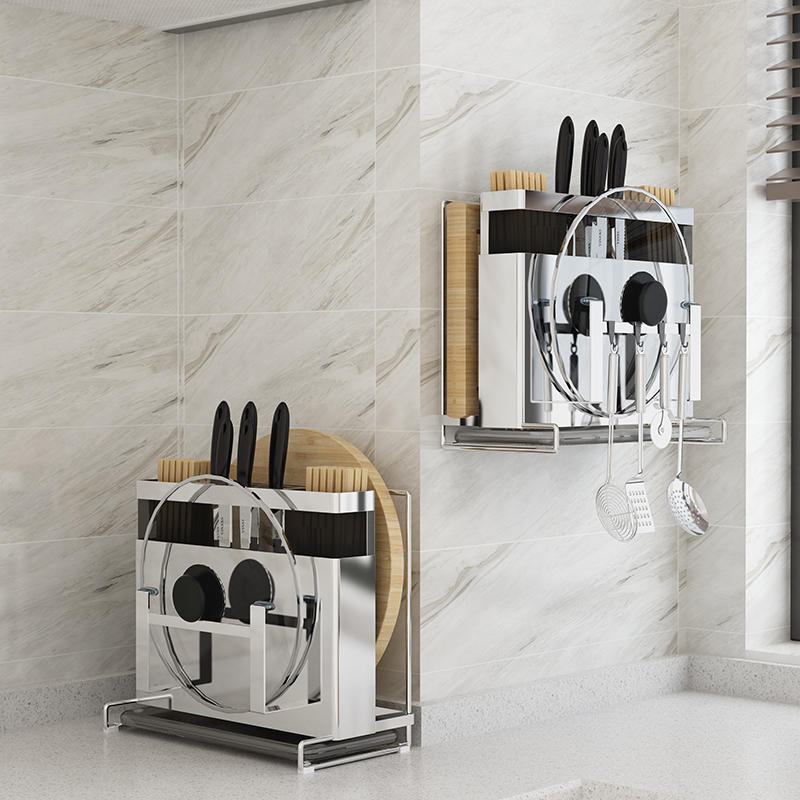 Perforated Knife Holder Kitchen Shelve Wall-mounted Shelve Knife Holder Knife Holder Lid Rack Integrated Containing Supplies Shelf