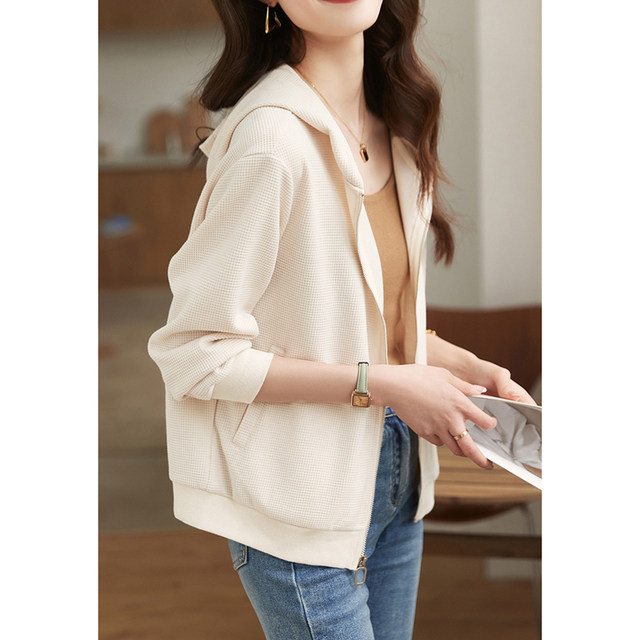 Hooded zipper casual jacket for women 2023 new autumn fashion versatile temperament simple loose cardigan top