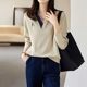 V-neck sweatshirt women's new autumn 2023 hot style fashionable loose lapel casual versatile long-sleeved top trendy