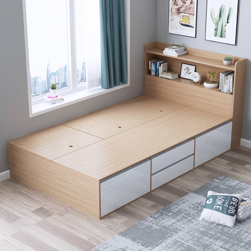 Tatami bed solid wood box bed small apartment single double board bed drawer storage box high box storage pedal rice
