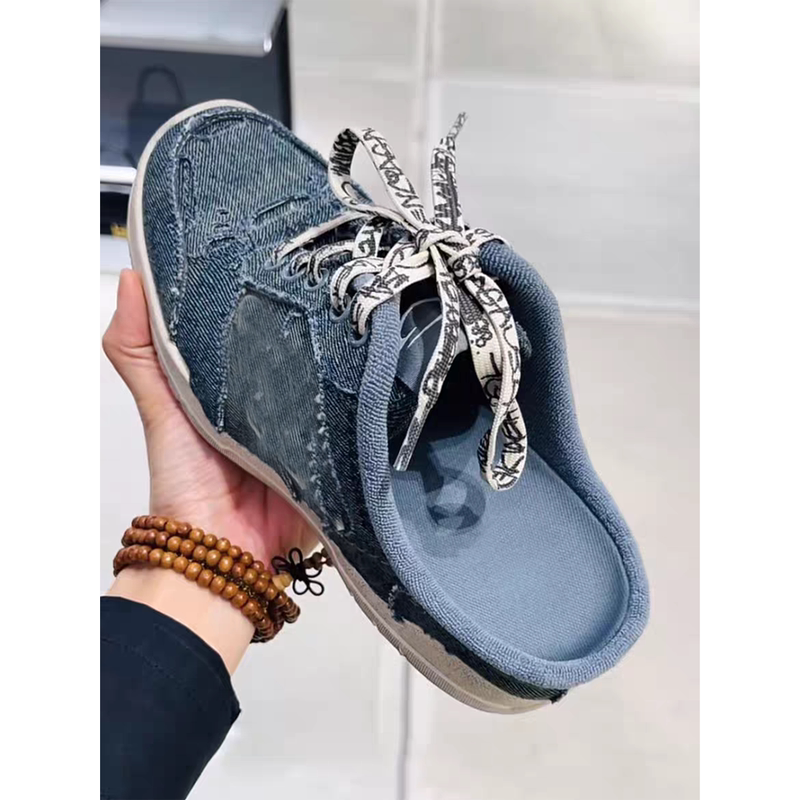 Qbubu/Denim 18Th Generation Hamptons Slippers for Women 2026 Summer New Vintage Casual Mule Closed-Toe Half Slippers