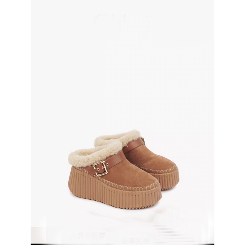 Qbubu/Metal Buckle Birkenstock Wedge Mules 26 New Style Thick-Soled Height-Increasing Closed-Toe Lambswool Half Slippers