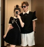 Летняя парная одежда для влюбленных, платье, брендовая юбка, изысканный стиль, короткий рукав, французский стиль, в стиле Шанель