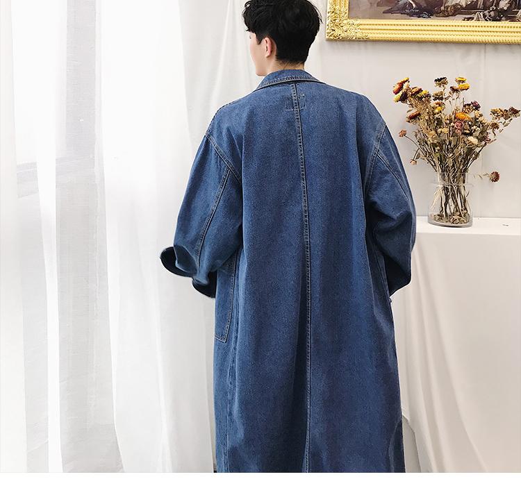 Áo khoác châu Âu 2018 retro denim áo gió nam dài đến đầu gối áo mưa đơn giản áo gió 2 mặt