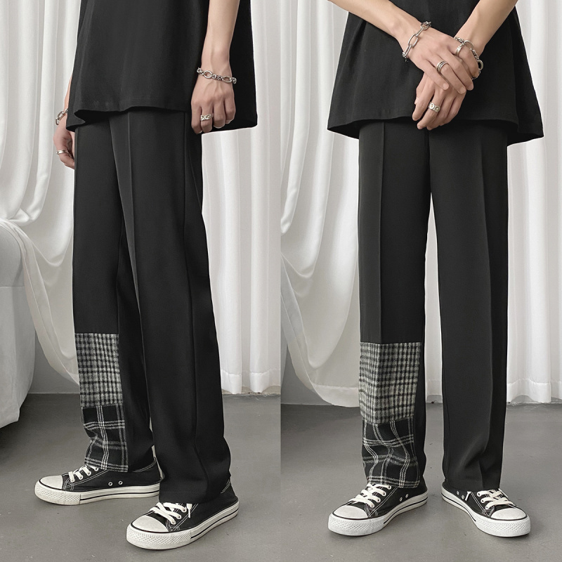 Mùa xuân / hè kẻ sọc đen loose-fitting ya-sipants xu hướng cảm thấy đẹp trai cũ cha quần nam và nữ thẳng quần âu.