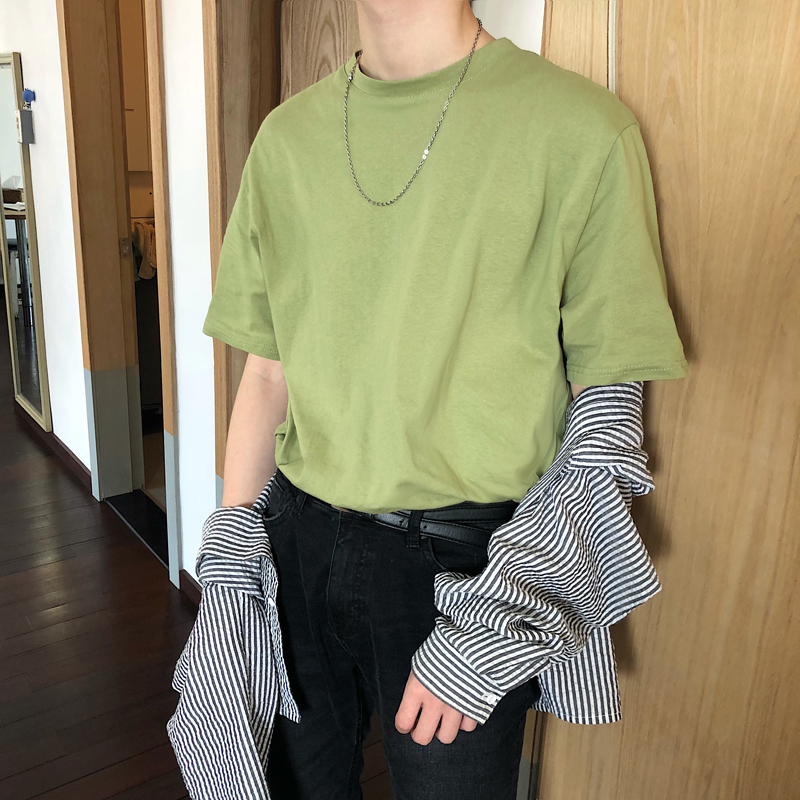 Summer clothes new Hong Kong style solid color T-shirt bottoming shirt men and women simple casual short-sleeved T-shirt Korean version loose couple tee