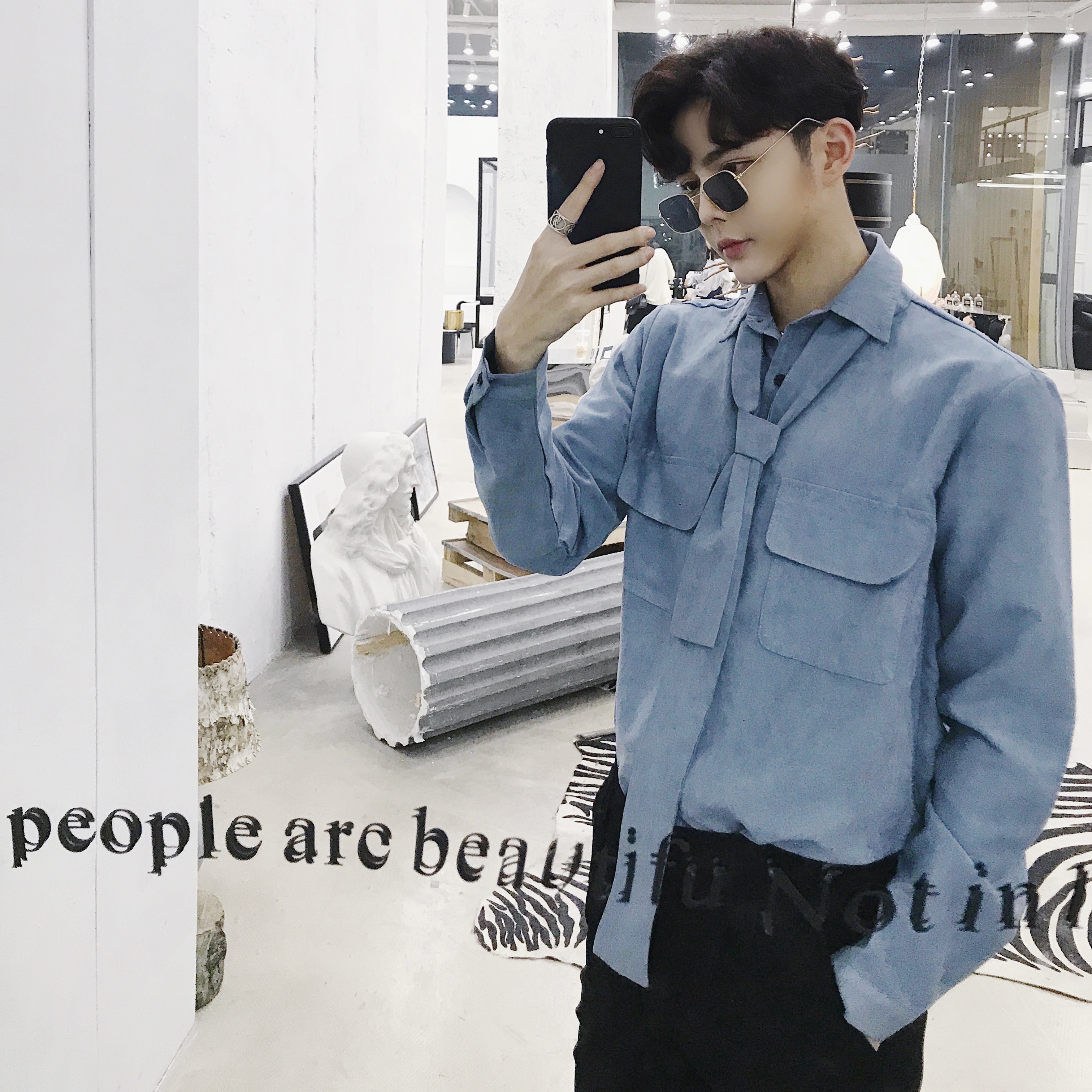 Spring paragraph personality collar Inn retro men's pure color shirt male trend hairstylist nightclub men's wear long sleeve shirt