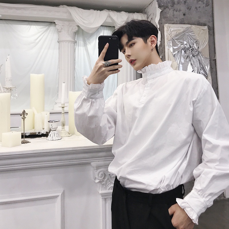 Fall new fashion Korean version hairstylist Loose Personality Shirt Upright design Shirt nightclub Chaumen Bottoms Shirts