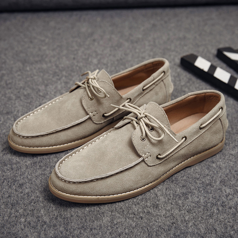 Spring Summer Frosted Genuine Leather Casual Bean Bean Shoes Men's Shoes Retro Sailing Shoes Shoes Shoes Low Bunch Shoes Low Bunch Casual Single Leather Shoes