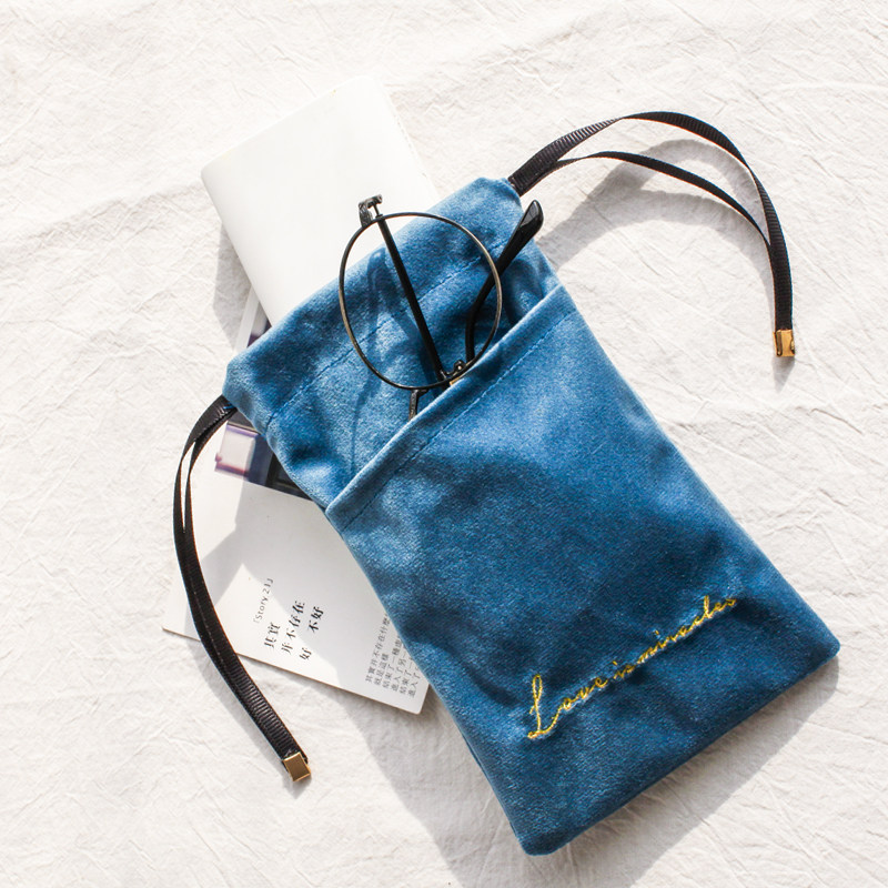 Velvet Draw Rope Bunch Pocket Mobile Phone Mobile Charging Na Bag Makeup Embroidery Containing Bag Cloth Bag Finishing Bag Boutique Boutique