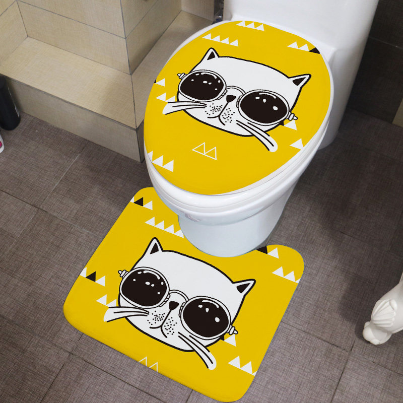 Hemp toilet cover Toilet cover cover-shaped floor mat Foot mat set Toilet mat Toilet seat set Toilet seat cushion three-piece set