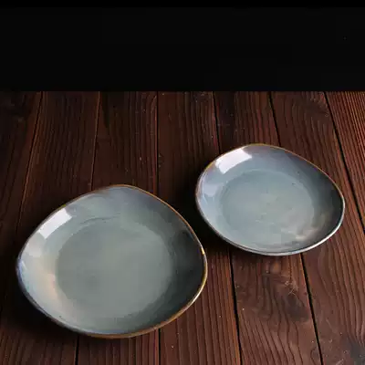 Creative coarse pottery triangle plate ceramic hotel tableware flat plate home thick plate Chinese style simple shallow plate